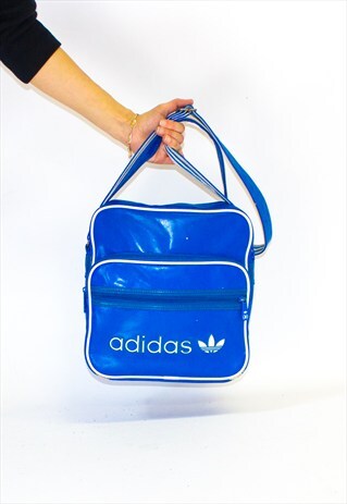 VINTAGE FAUX LEATHER ADIDAS BLUE FLIGHT BAG