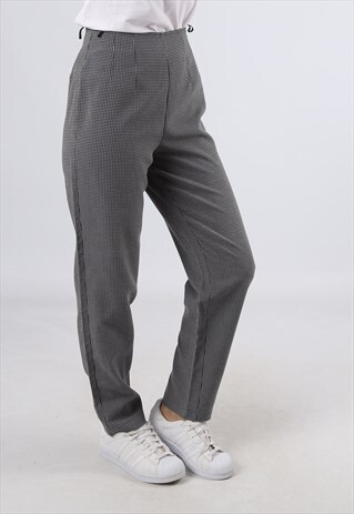 HIGH WAISTED TROUSERS CHECKED WIDE TAPERED LEG UK 8 XS (GJ2I