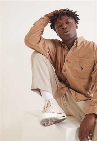 VINTAGE POLO ASSOCIATION CORD LONG SLEEVE SHIRT LIGHT BROWN