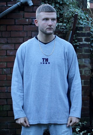 VINTAGE GREY TOMMY HILFIGER SWEATSHIRT LARGE