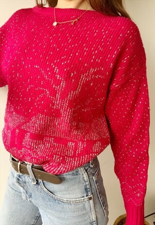 VINTAGE 80S SHIMMER CHRISTMAS VIEW GRAPHIC KNIT JUMPER
