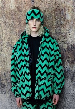 Festival stripe jacket detachable fleece bomber zigzag coat