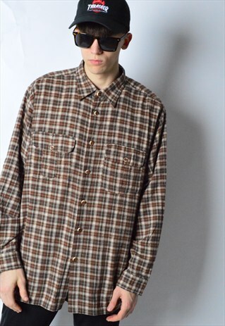 VINTAGE 90S BROWN CHECK LONG SLEEVE SHIRT