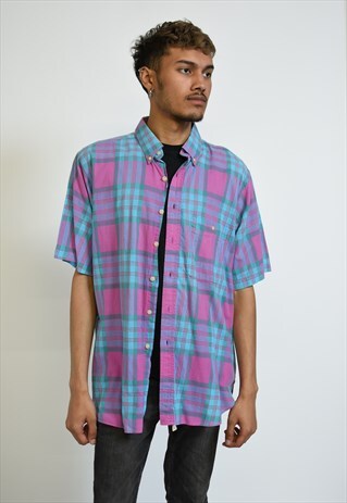 VINTAGE 90S PINK PENDLETON CHECKED SHORT SLEEVE SHIRT