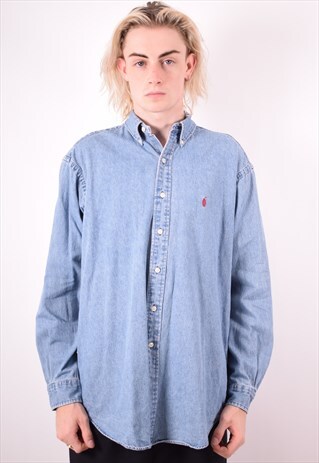 RALPH LAUREN MENS VINTAGE DENIM SHIRT MEDIUM BLUE 90S