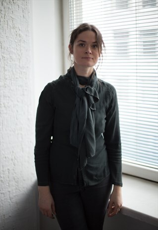VINTAGE 70'S GREY VISCOSE BUTTONS UP BLOUSE