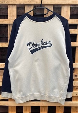 Vintage DKNY jeans beige & blue sweatshirt medium 