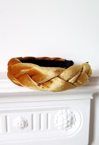 MUSTARD VELVET PLAITED CHUNKY HEADBAND