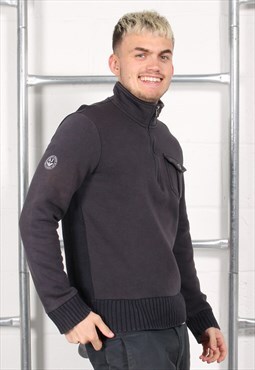 Vintage Armani Jumper in Navy 1/4 Zip Sweatshirt Medium