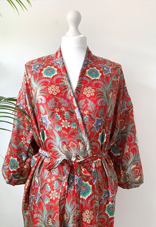 SILKY ORIENTAL PRINT KIMONO ROBE DRESSING GOWN LOUNGEWEAR
