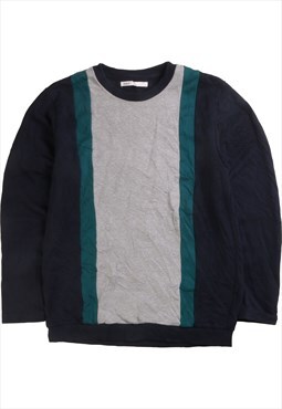 Vintage 90's Ikka Sweatshirt Striped Crewneck Grey, Navy