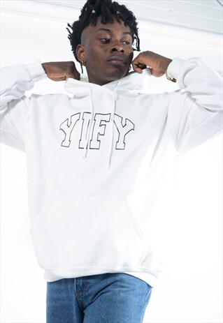 UNISEX HOODIE IN WHITE WITH OUTLINE LOGO.