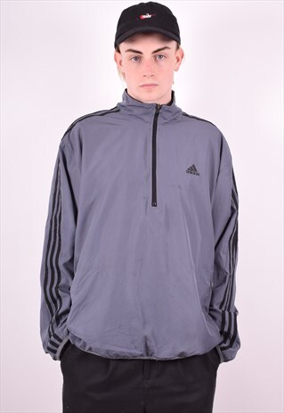 ADIDAS MENS VINTAGE PULLOVER TRACKSUIT TOP LARGE GREY 90'S