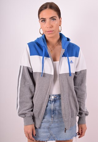 ADIDAS WOMENS VINTAGE HOODIE JACKET SMALL GREY 90S