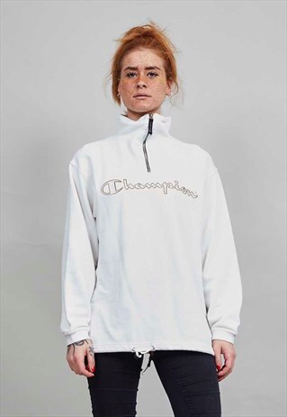 VINTAGE 90'S ZIP UP WHITE OVERSIZED CHAMPION SWEATER