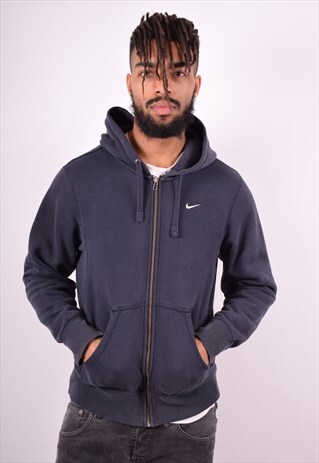 NIKE MENS VINTAGE HOODIE JACKET SMALL NAVY BLUE 90'S