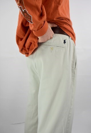 VINTAGE 90S POLO BY RALPH LAUREN OFF WHITE CHINO TROUSERS