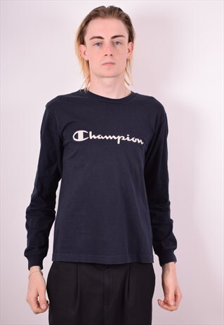 CHAMPION MENS VINTAGE TOP LONG SLEEVE SMALL NAVY BLUE 90S