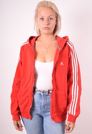 ADIDAS WOMENS VINTAGE HOODIE JACKET MEDIUM RED 90S