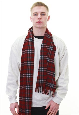 VINTAGE BURBERRY MAROON CHECK LAMBSWOOL SCARF