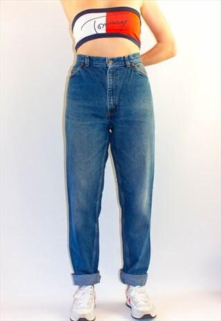 VINTAGE 1970'S HIGH WAISTED TAPERED LONG LEG JEANS