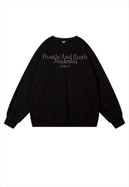 Skater sweatshirt hustle slogan jumper grunge top in black