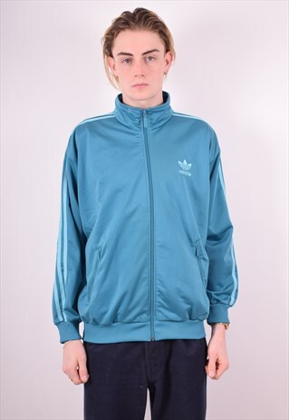 ADIDAS MENS VINTAGE TRACKSUIT TOP JACKET MEDIUM BLUE 90S