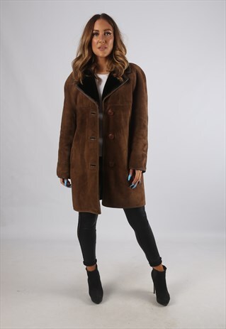 VINTAGE 'SHEEPSKIN STYLE' SUEDE COAT SHORT UK 12 M (94S)