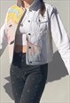 REWORKED WHITE DENIM JACKET WITH SEQUINS & CINDERELLA TOWEL