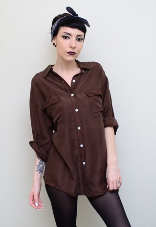 VINTAGE 90'S GENUINE SILK BROWN OVERSIZED SHIRT