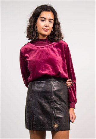 VINTAGE 90'S DARK PINK HIGH NECK VELVET TOP