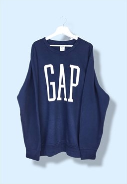 Vintage Gap Sweatshirt White logo in Blue XXL