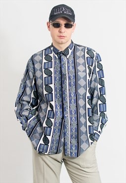 Vintage 90's printed shirt in geometric pattern long sleeve 