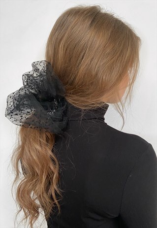 Lana oversized polka scrunchie in black | Victoria Leigh | ASOS Marketplace