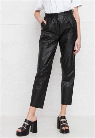 VINTAGE BLACK LEATHER TROUSERS BOTTOMS