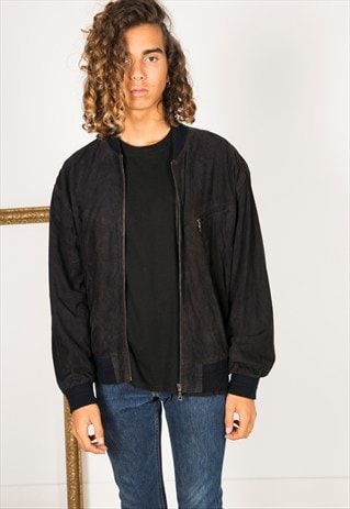 VINTAGE 80S WINTER BOMBER SUEDE JACKET / R0036