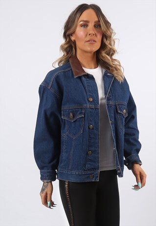 DENIM JACKET OVERSIZED FITTED VINTAGE UK 14 - 16 (H2Z)