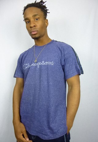 CHAMPION RARE TAPED NAVY SPELL OUT TEE