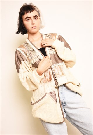 80'S RETRO OVERSIZED KNIT EMBROIDERED CARDIGAN JACKET