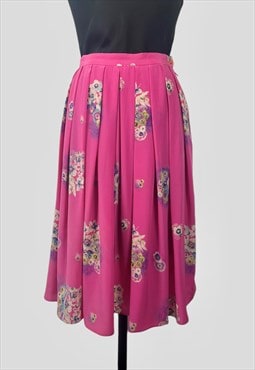 70's Vintage Ladies Pink Floral Full Circular Skirt