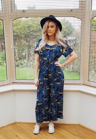 VINTAGE MULTI COLOURED PRINT SHORTSLEEVED JUMPSUIT PLAYSUIT