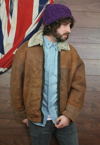 VINTAGE SHEARLING AVIATOR SUEDE LEATHER BOMBER JACKET