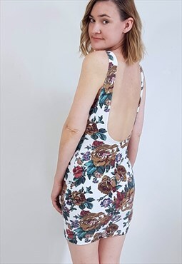 Vintage 90's Floral Fitted Backless Mini Dress