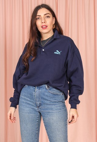 VINTAGE 90S PUMA 1/4 ZIP SWEATSHIRT IN NAVY