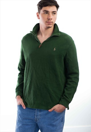 VINTAGE POLO RALPH LAUREN LOGO 1/4 ZIP JUMPER 90S L 18.4