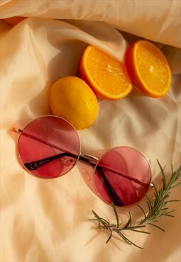 Hot Pink Oversized Round Circle Wire Frame Sunglasses