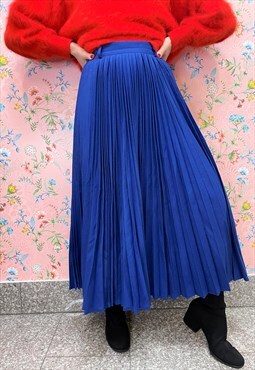 Vintage 80s skirt blue pleated woolen maxi highrise