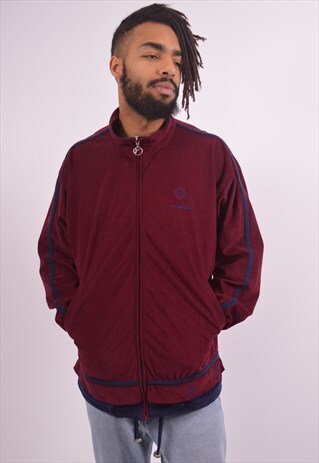 DIADORA MENS VINTAGE TRACKSUIT TOP JACKET MEDIUM MAROON 90S