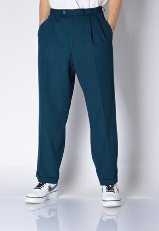 VINTAGE 90S BLUE STRIPED WOOL BLEND