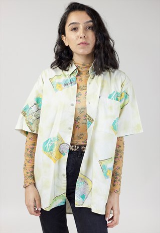 VINTAGE 90S TROPICAL ABSTRACT PATTERNED SHIRT